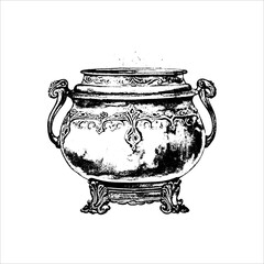 Ornate Vintage Cauldron Illustration with Victorian Filigree