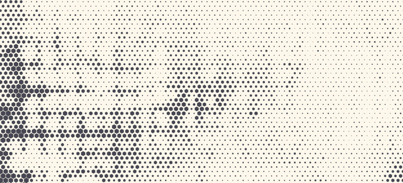 Abstract Vintage Halftone Hexagon Background. Abstract halftone background featuring hexagon and dot patterns with a vintage, distressed texture on a light beige surface.