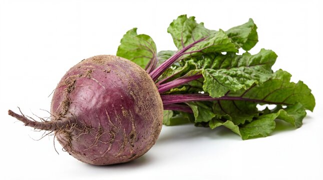 Fresh Organic Purple Beet with Green Leaves Isolated on White Background Ready for Culinary Use
