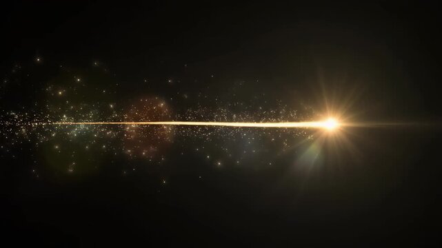 Elegant Golden Particle Light Streak with Subtle Lens Flare on Black Background