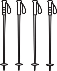Set of Nordic walking poles Outline vector illustration isolated On Transparent Background