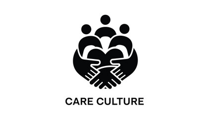 Obraz premium A stylized black logo depicts a group of people embracing hands symbolizing unity and support