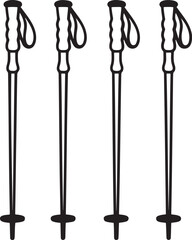 Set of Nordic walking poles Outline vector illustration isolated On Transparent Background