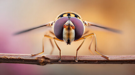 Hoverfly Facing Camera On Thin Branch