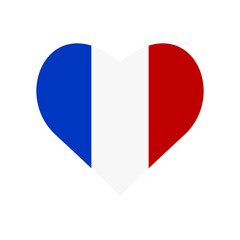 France Flag Heart Icon Isolated on White Background. French National Symbol and Love Shape. Vector Illustration