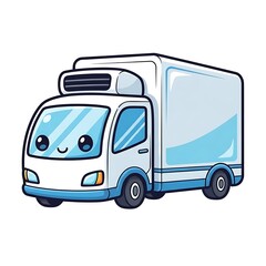 Fototapeta premium Cartoon delivery truck with smiling face.