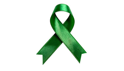 A vibrant, glossy green ribbon tied in a bow against a stark black background