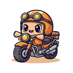 Obraz premium Cartoon character riding motorcycle with helmet.