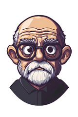Cartoon Illustration of a Portrait of a Surprised Old Man with Glasses and a Beard on transparent background