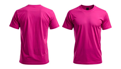Front & back view, magenta crew neck tee on black. Studio-style product shot