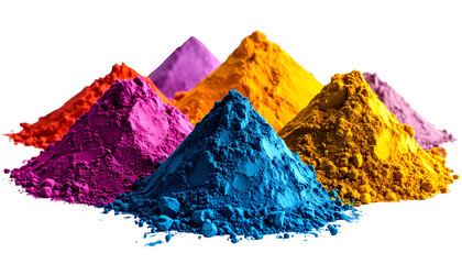 Colorful piles of vibrant powder, showcasing hues against a black background