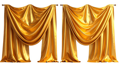 Luxurious golden curtains draped, showcasing light and shadows