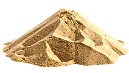 A close-up of a beige pile of dry sand, with textures and shadows illuminated