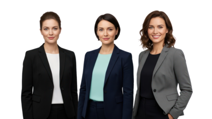 Three businesswomen in blazers standing against black background isolated on white transparent png background download 1