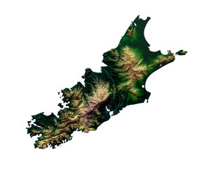 Island of madeira terrain map with green forested ridges and rugged coastline