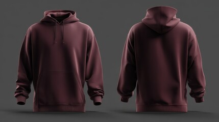 Blank Maroon Hoodie Mockup Front and Back View on Dark Grey Background