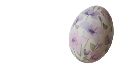 an Easter egg with painted flowers on a transparent background