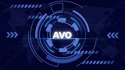 Obraz premium Advanced Digital Interface with AVO Text and World Map Background futuristic technology