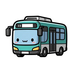 Cartoon green bus with smiling face.