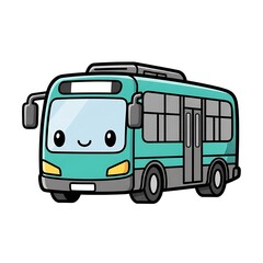Cartoon green bus with smiling face.