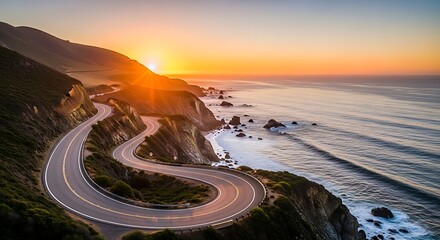 Coastal Highway Sunset Serenity - A Scenic Drive.