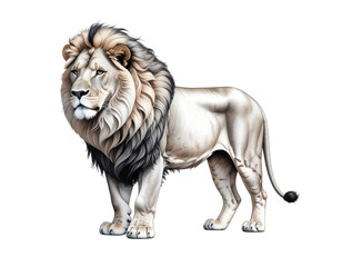 Majestic adult lion standing proudly with thick mane and muscular body