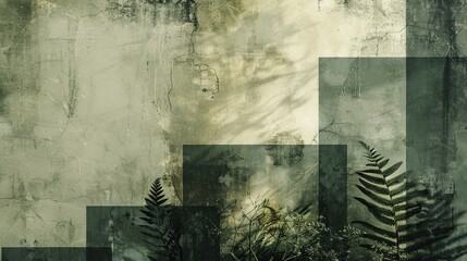 Obraz premium Abstract composition featuring ferns and textured green background with overlapping panels