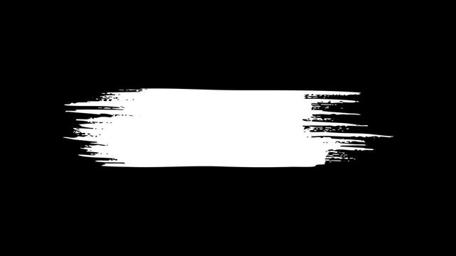 Abstract white paint brush stroke banner animation on black background for creative title reveals artistic motion transitions and grunge style cinematic video overlays.
