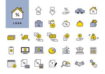 ローン・融資・金利・返済を表す金融UIアイコンセット