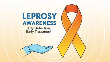 Leprosy Awareness ribbon and hand icon promoting early detection and treatment vector illustration for health campaigns