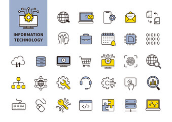 情報技術やデジタル業務を表すIT・システム系フラットアイコンセット