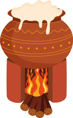 illustration of boiling pot of Pongal rice celebrating Pongal harvest festival in India