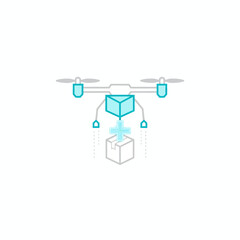 Drone delivering a medical package with a visible plus sign icon