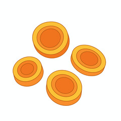 Four isometric stylized concentric orange and yellow circular slices on a white background