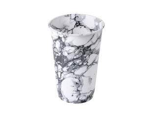 Marble-textured white tumbler with black veining showcasing smooth glossy ceramic finish