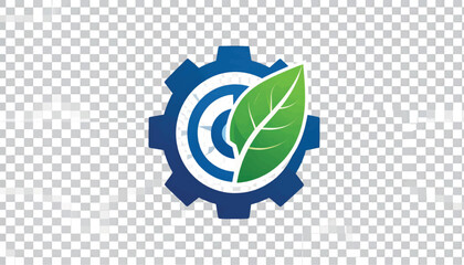 Eco friendly technology logo with leaf and gear
