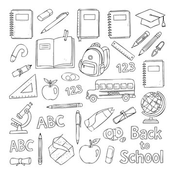Back to school illustration with educational icons and supplies