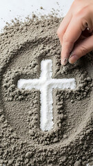 Hand Drawing Cross in Ash