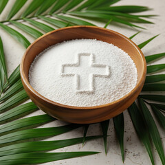 Ash Cross in Ashes on Palm Leaves for Ash Wednesday