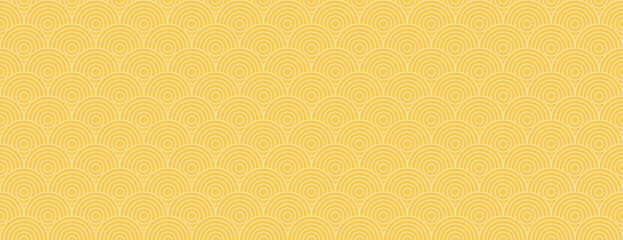 Yellow Japanese wave pattern background. Seamless traditional Seigaiha oriental ornament for fabric, wallpaper, and packaging design. Editable vector illustration.