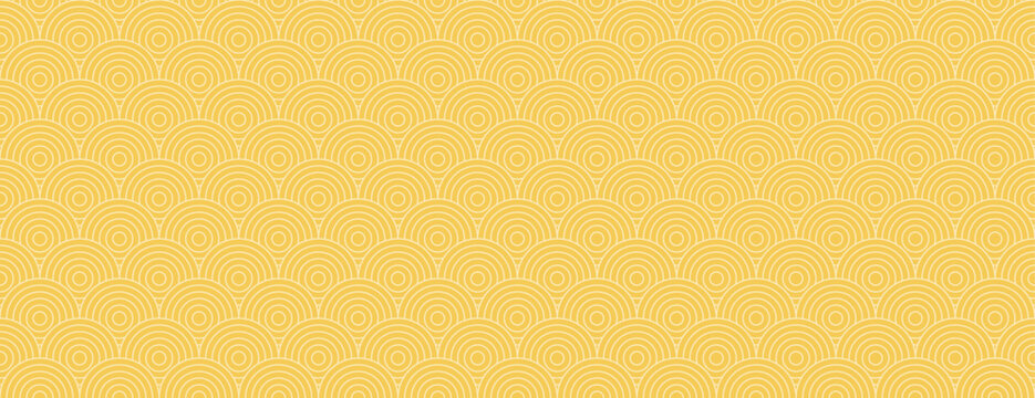 Yellow Japanese wave pattern background. Seamless traditional Seigaiha oriental ornament for fabric, wallpaper, and packaging design. Editable vector illustration.