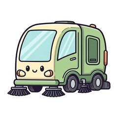 Cartoon street sweeper vehicle cleaning road.