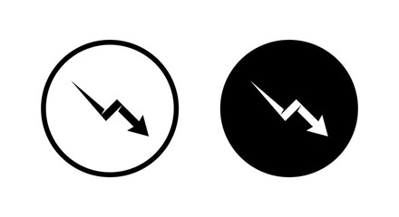 Downward trend arrow icon in black circle. Financial loss, decrease symbol