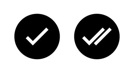 Tick and double check mark icon in black circle. Sent message symbol