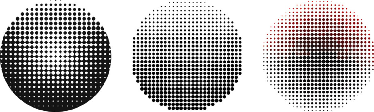 Abstract Halftone Circles with Dot Gradients &ndash; Monochrome Pixelated Shapes | Retro Pop Art and Minimal Graphic Design Vector Elements