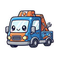 Naklejka premium Cartoon tow truck with smiling face.