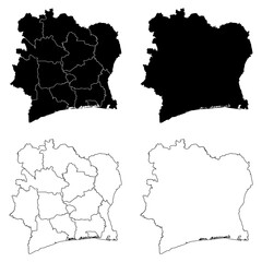 Ivory Coast Outline and Solid Fill Map Set.