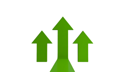 Three green arrows pointing up against a stark black background