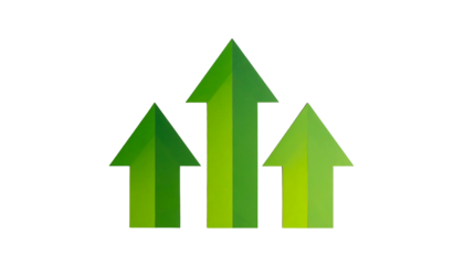 Three vibrant green arrows pointing upwards on a black background