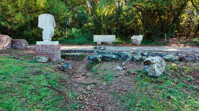 Roman marble sarcophagus at Ostia Antica, the old port of Rome, Lazio, Italy, dating back to the 7th century BC